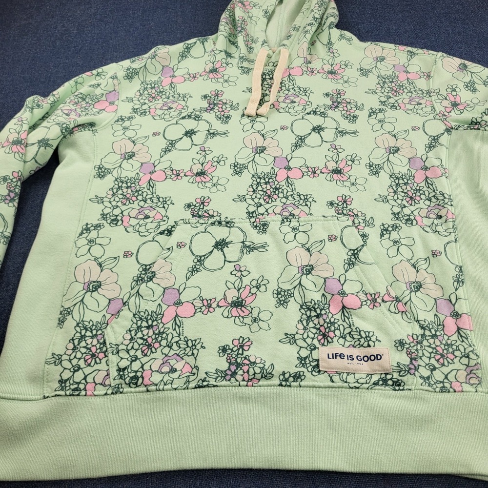 Life Is Good Womens Large Mint Green Floral Cotton Fleece Pullover Hoodie L - Picture 4 of 12